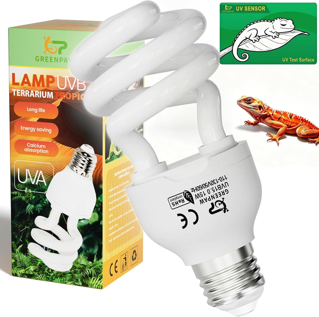 UVB Light for Reptiles 5.0: 15W UVA UVB Reptile Light Bulb 2 Pack, Tropical Reptile UVB Bulb Compact Fluorescent Terrarium Lamp,UVB Light Bulb for Chameleon Turtle Gecko Include UV Sensor Card - Image 13