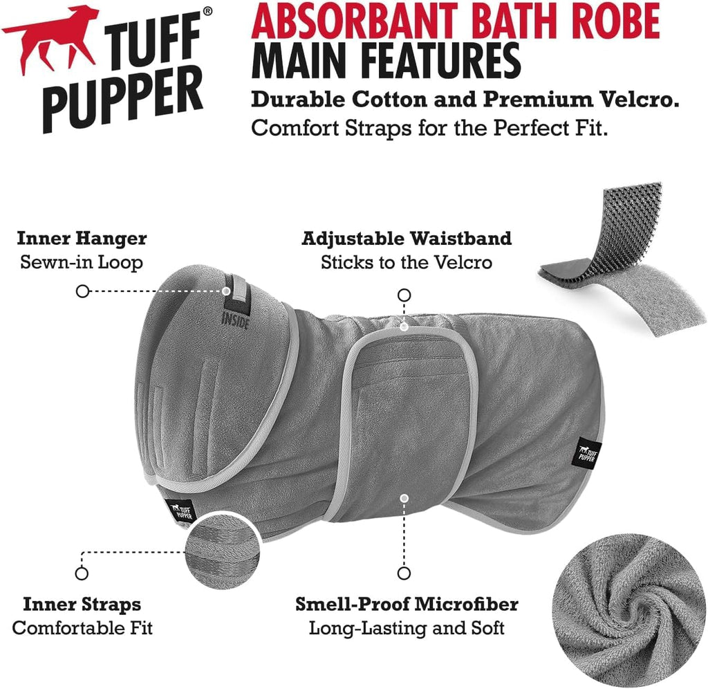 Gray giant size dog bathrobe with adjustable hood and belly strap