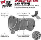 Gray giant size dog bathrobe with adjustable hood and belly strap