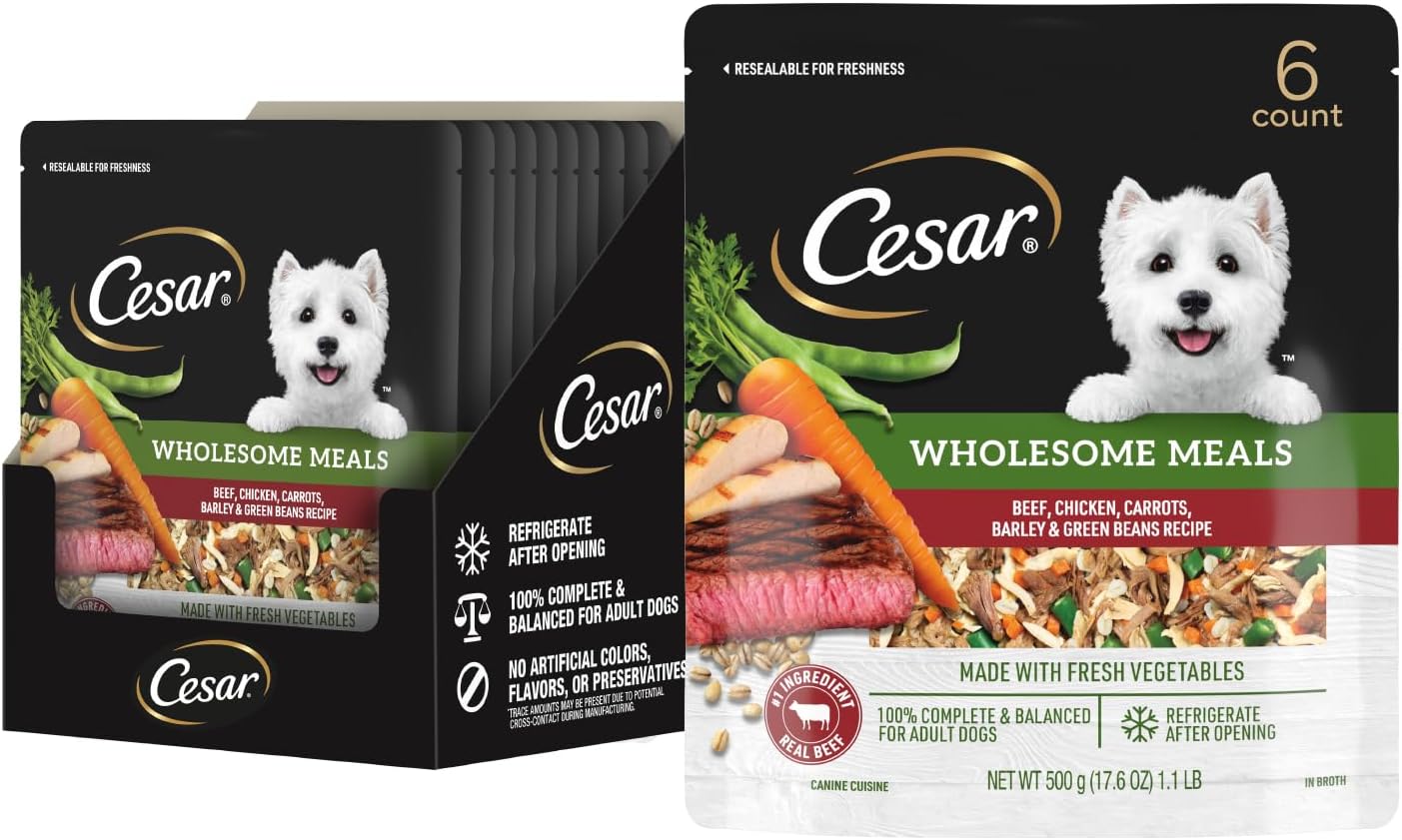 Cesar Wholesome Meals Chicken, Carrots, Barley & Green Beans Wet Dog Food, 17.6 oz. Pouch (6 Count) - Image 12