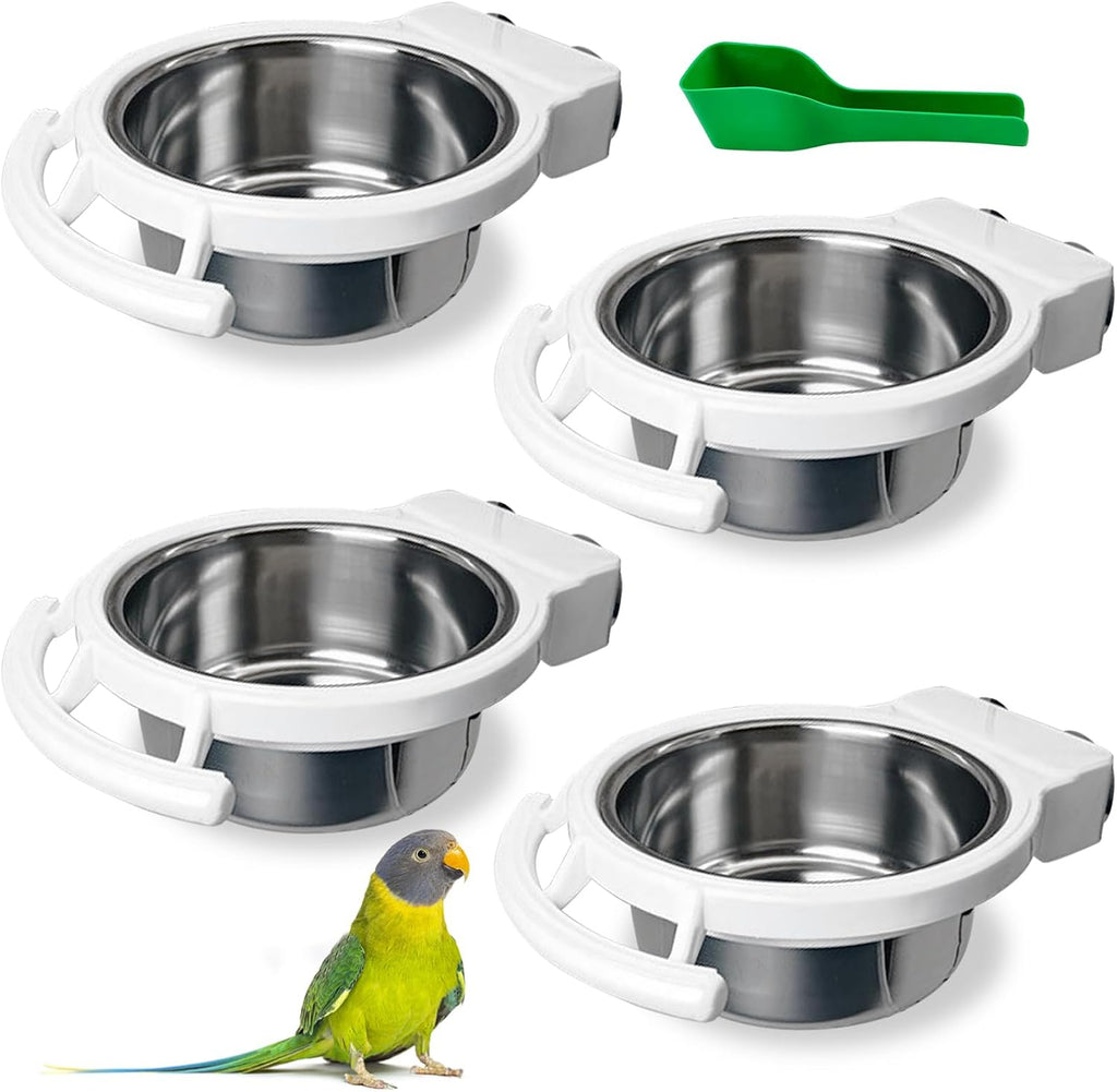 BNOSDM 2 PCS Bird Feeding Dish Cups Perch Stand Hanging Stainless Steel Bird Bowls Food Container Food and Water Bowls with Spoon for Budgie Cockatoo Finch Lovebirds Pigeons (White) - Image 10