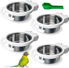 BNOSDM 2 PCS Bird Feeding Dish Cups Perch Stand Hanging Stainless Steel Bird Bowls Food Container Food and Water Bowls with Spoon for Budgie Cockatoo Finch Lovebirds Pigeons (White) - Image 10