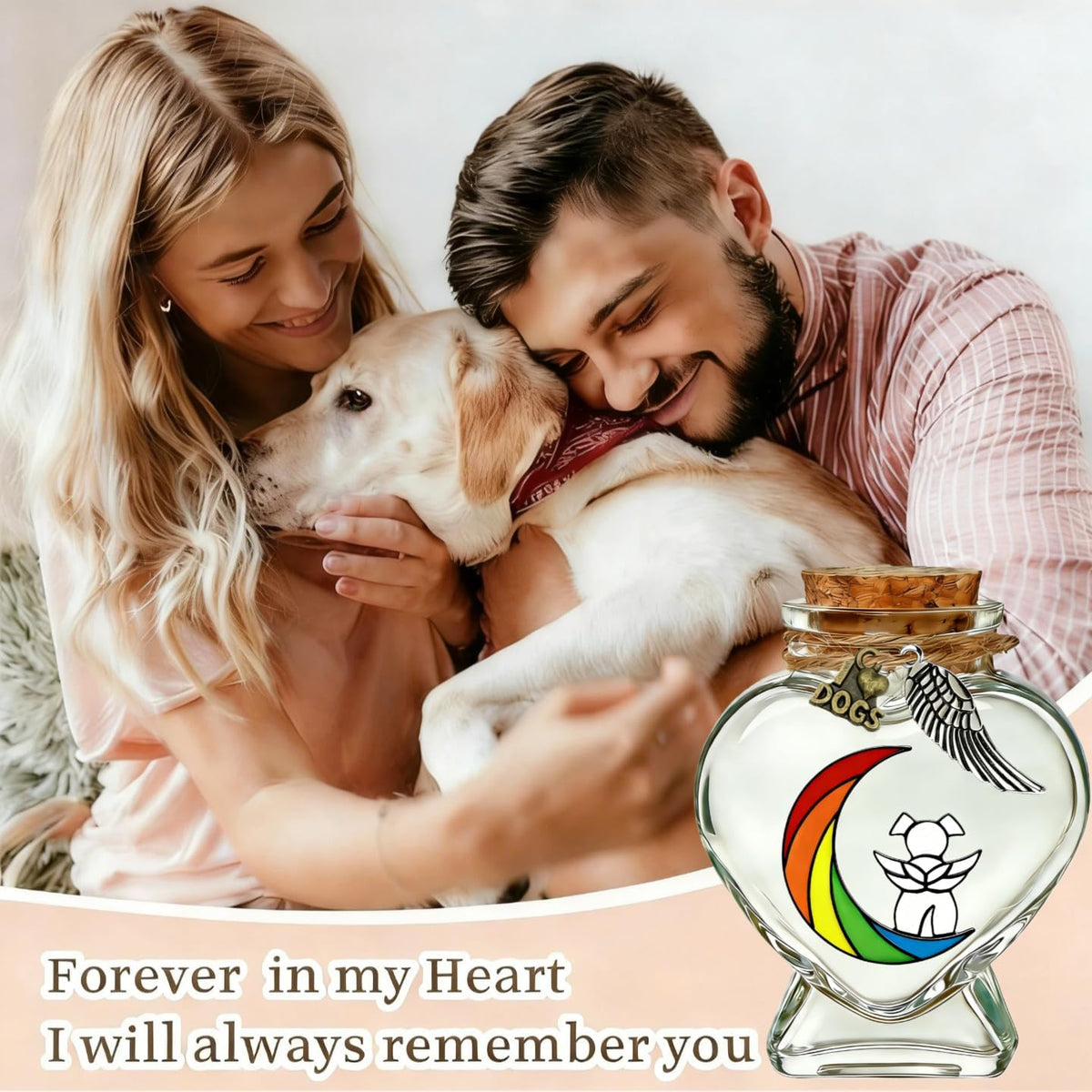 Memorial Bottle for Pet Hair, Rainbow Bridge Dog Memorial Gift, Pet Fur Memorial Fur Keepsake, Heart Shape Glass Keepsake for Dog Cat Hair(Dogs) - Image 5