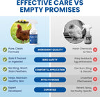 Educational graphic showing Lemant spray uses for pecking and wounds.