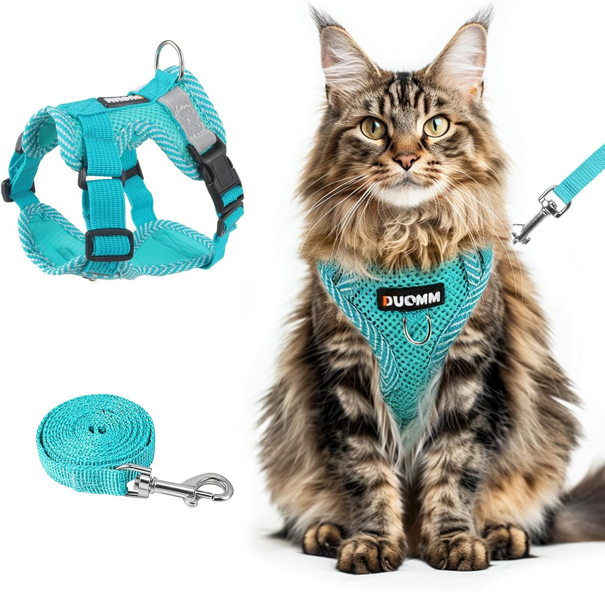 Wanheart Cat Harness and Leash Set front view emerald color escape proof vest for large cats