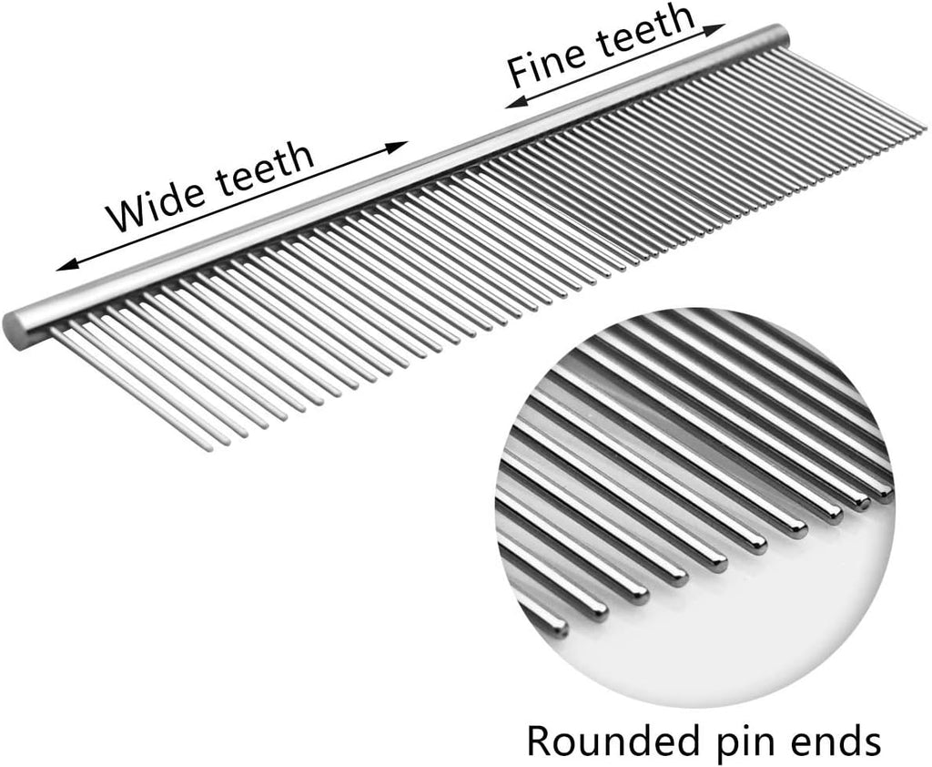 Yuntop professional greyhound comb being used on a long haired puppy coat.