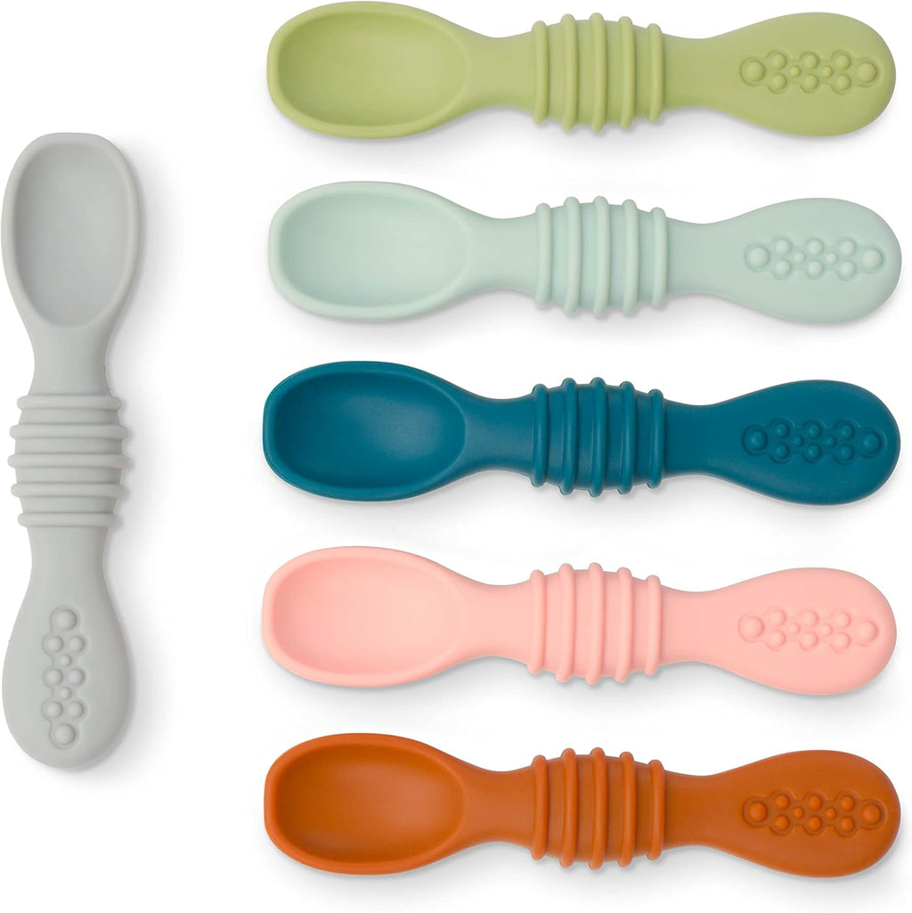 Simka Rose silicone baby spoons six pack front view for infant feeding