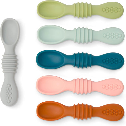 Simka Rose silicone baby spoons six pack front view for infant feeding