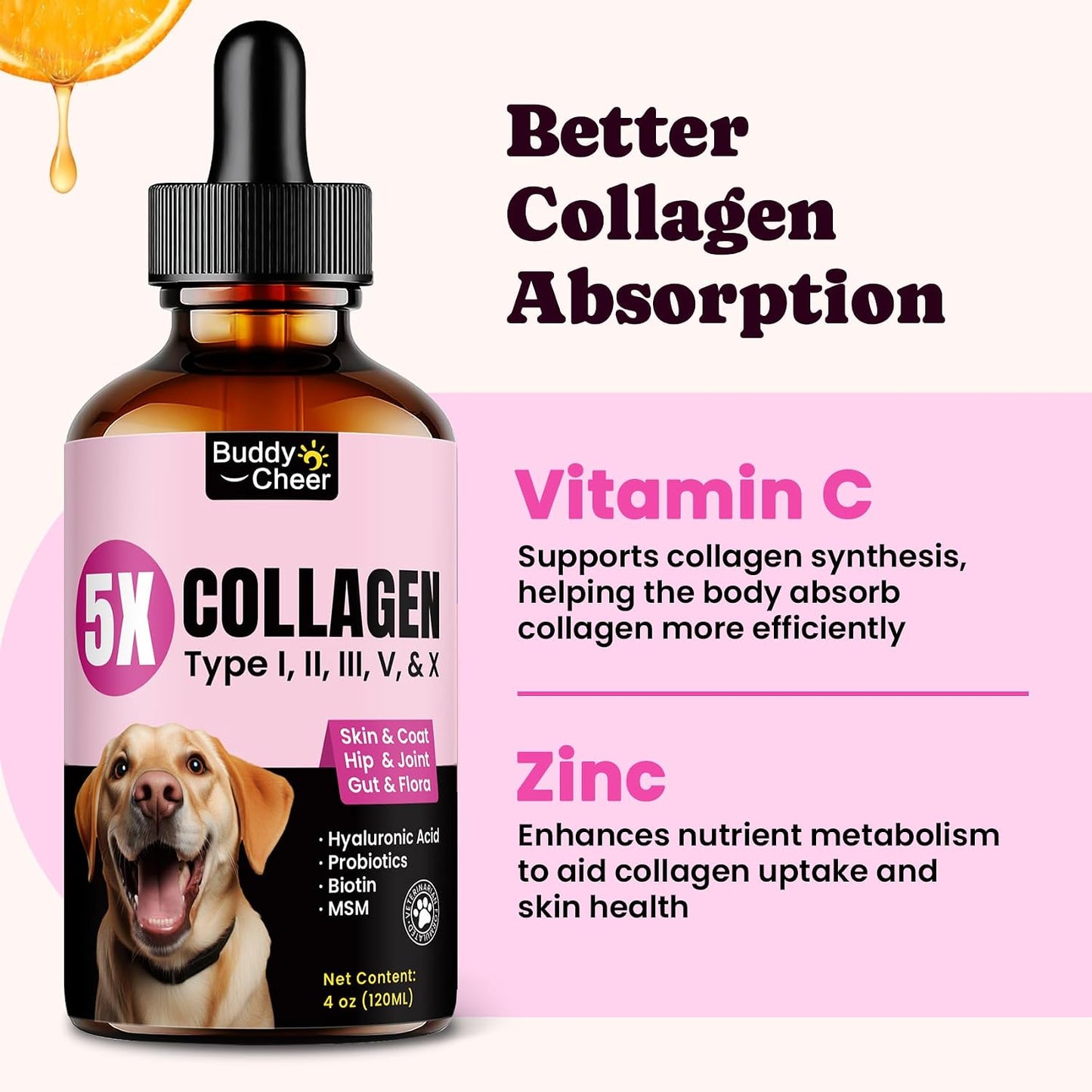 Bacon flavored multi collagen liquid drops for cats and dogs joint mobility