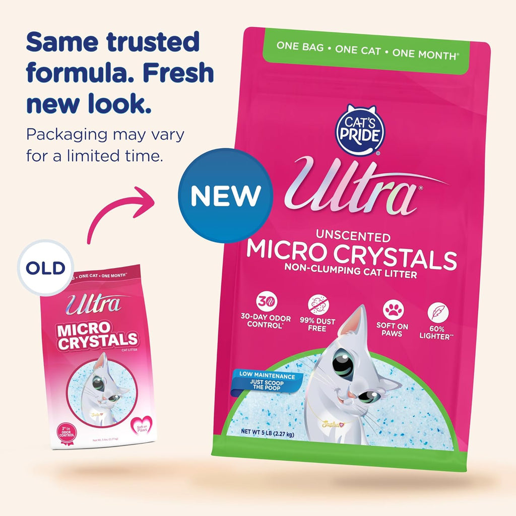 Ultra non-clumping silica gel cat litter bag close up of product features