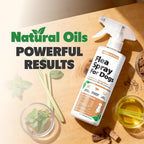 Applying NatureStop flea spray to dog and home surfaces