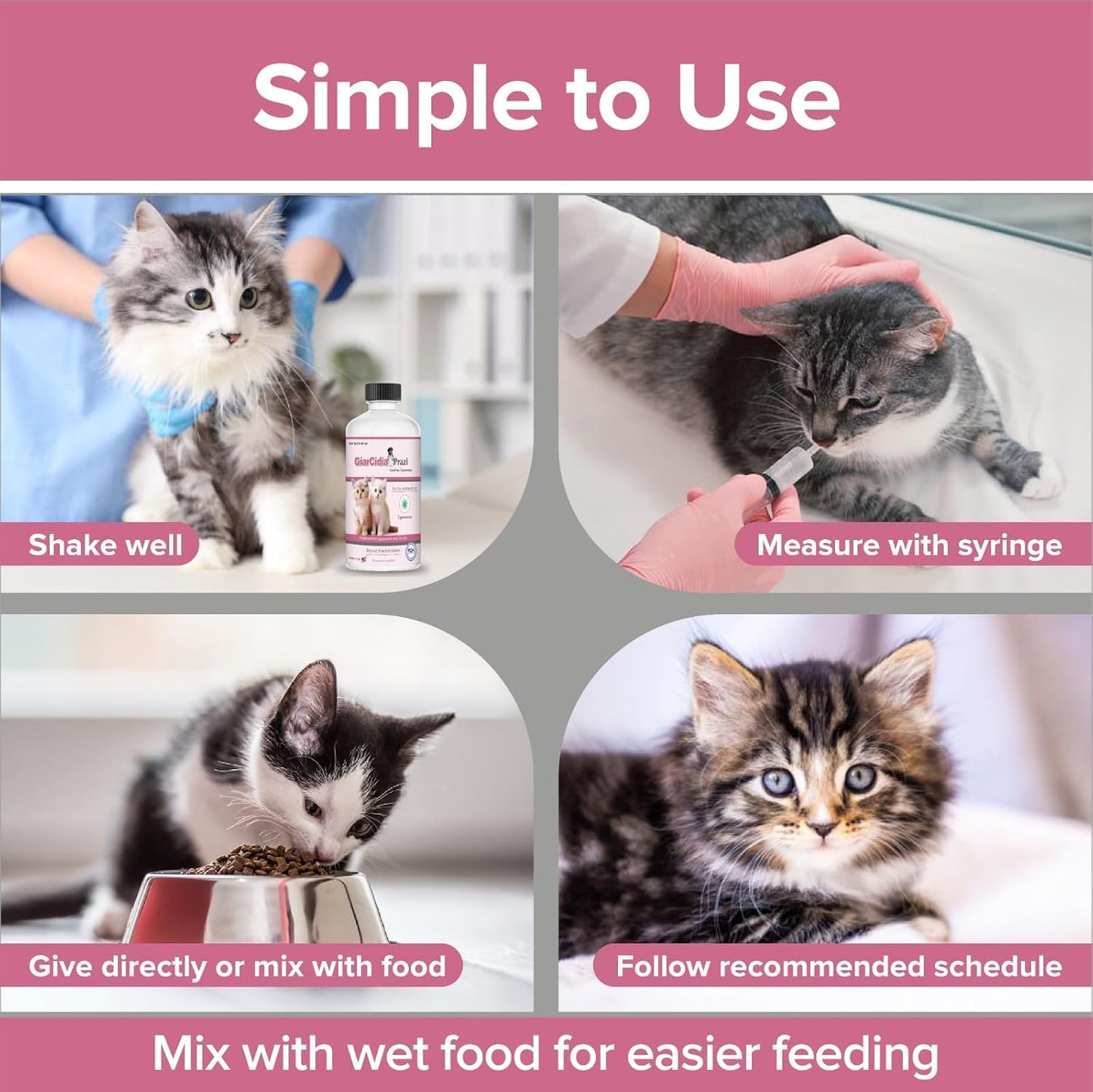 Liquid deworming formula mixed with cat food
