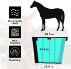 Close up view of green fly boots for horses showcasing breathable PVC mesh material