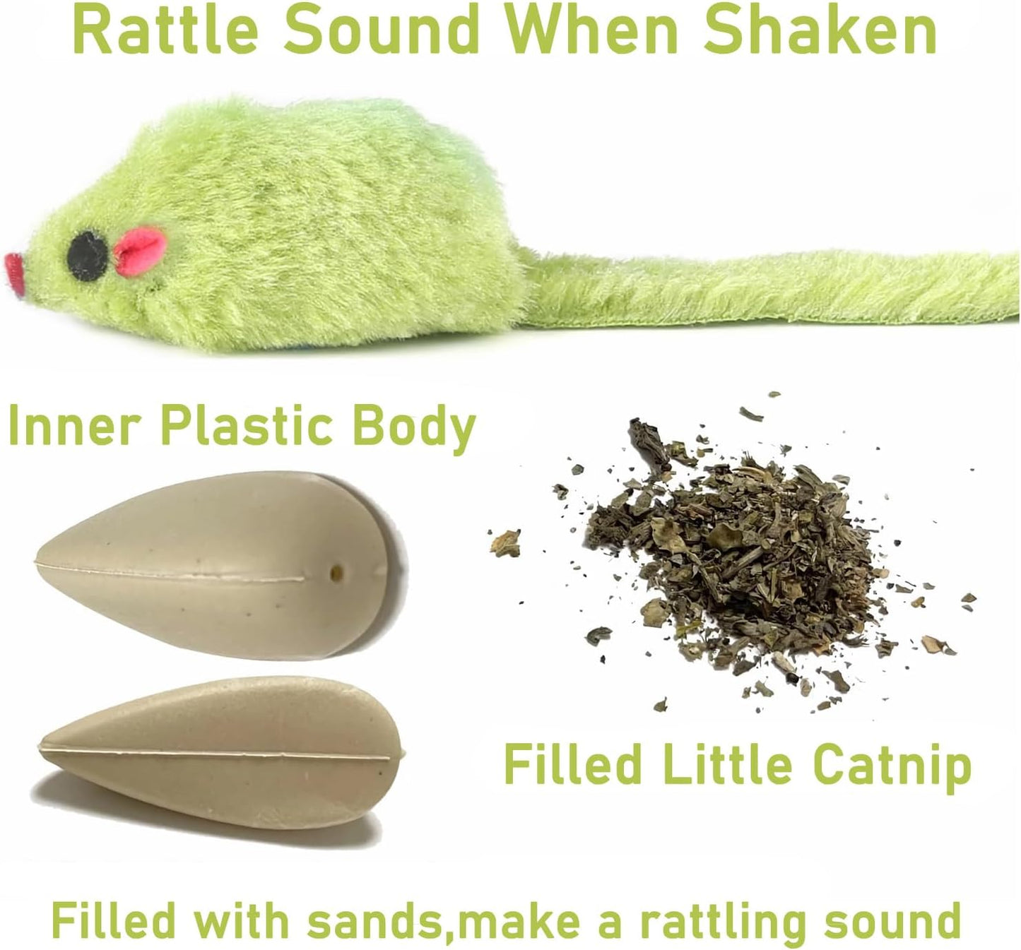 Close up shot of Maiguangta catnip filled rattle mouse toy highlighting soft felt ears.