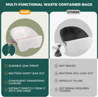 Heavy duty thick waste drawer liner bag being lifted by its drawstring closure.