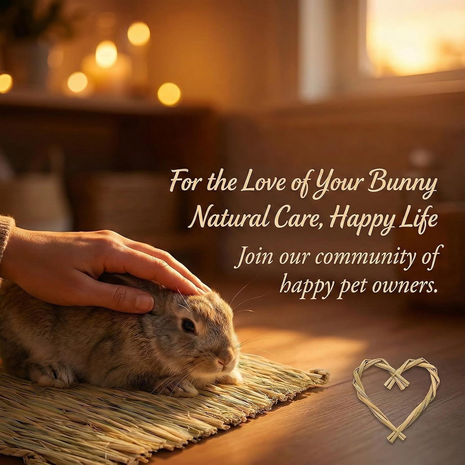 Close up view of natural hay texture on rabbit mat