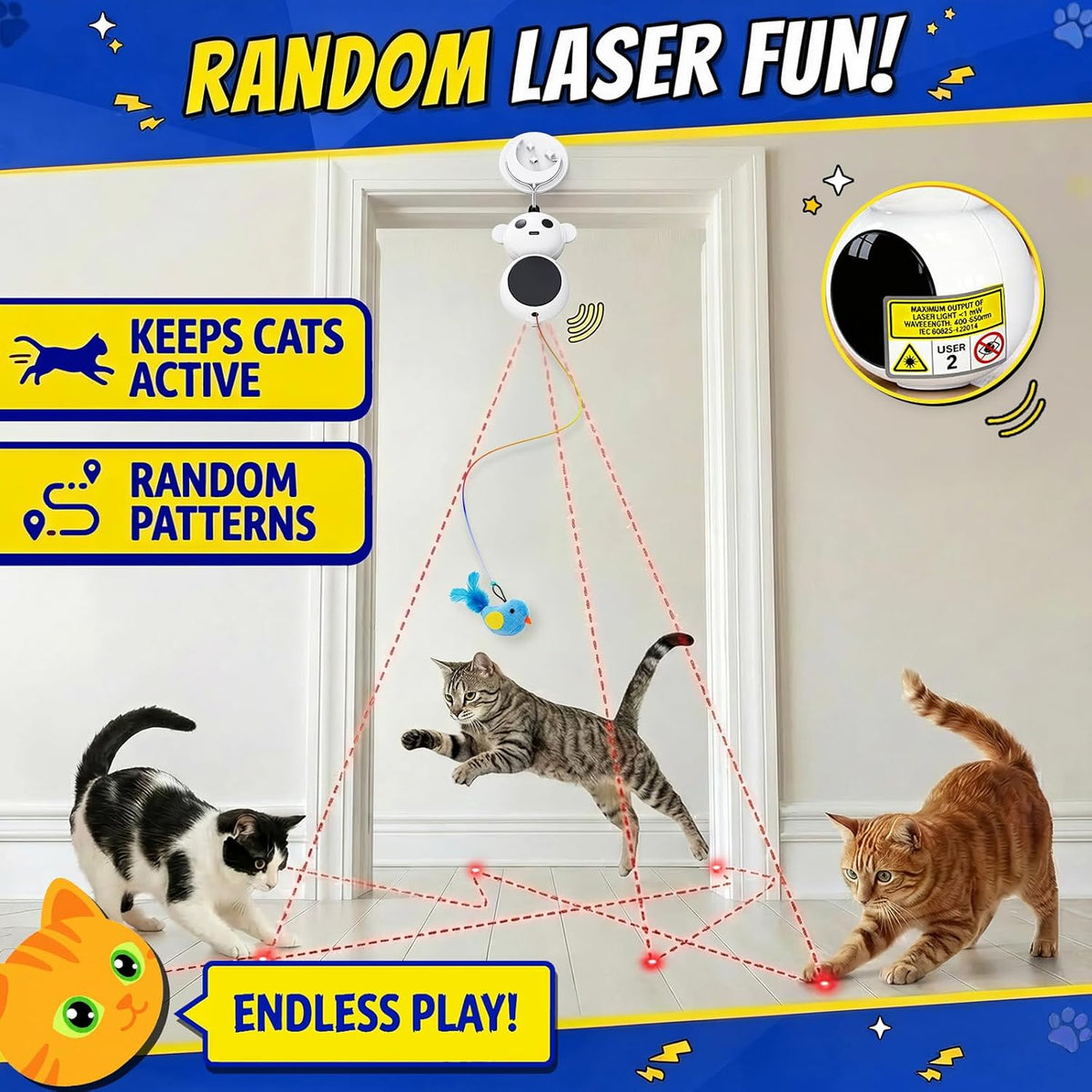 Interactive pet entertainment device with built-in laser pointer feature.