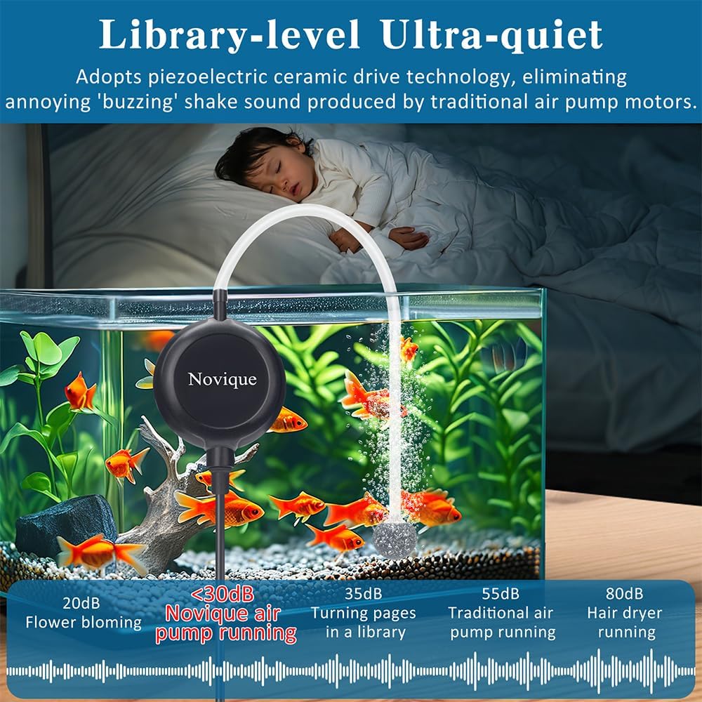 Novique nano oxygen aerator with included tubing and air stone