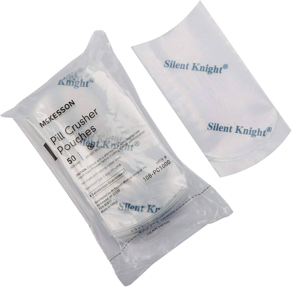 McKesson Pill Crusher Pouches front view box of authentic imported disposable medicine bags
