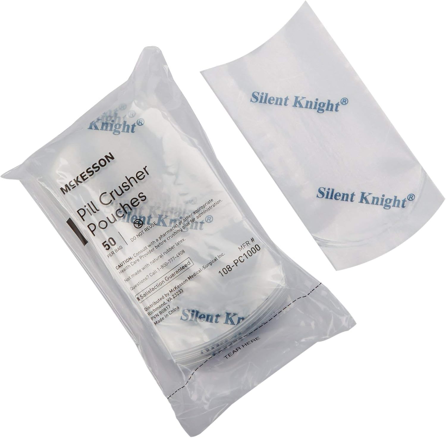 McKesson Pill Crusher Pouches front view box of authentic imported disposable medicine bags