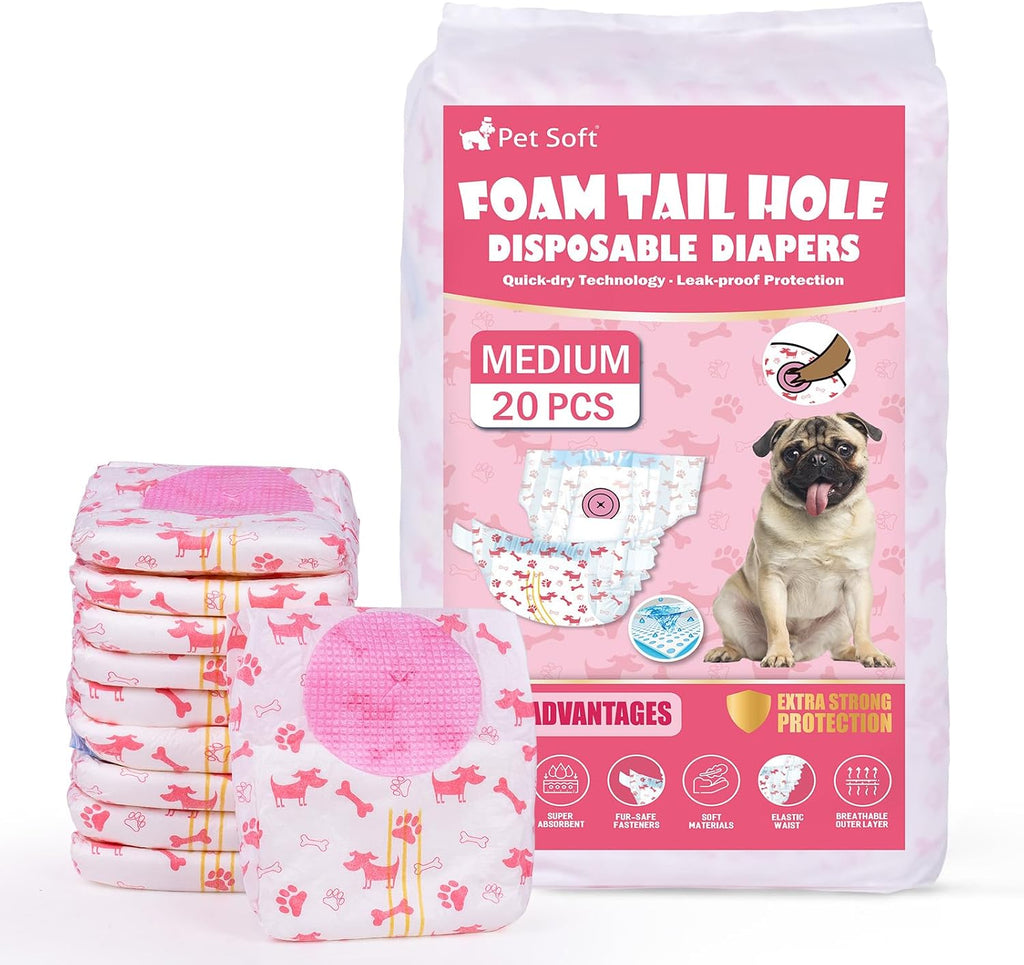 Pet Soft disposable female dog diapers waist size measurement guide illustration