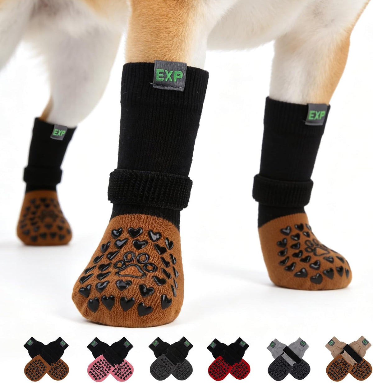 EXPAWLORER Anti Slip Dog Socks to Prevent Licking Paws, Hot Pavement Dog Boots & Paw Protectors Booties for Hardwood Floors with Heart Grippers, Dog Shoes for Small Medium Large Senior Dogs Grey S - Image 10