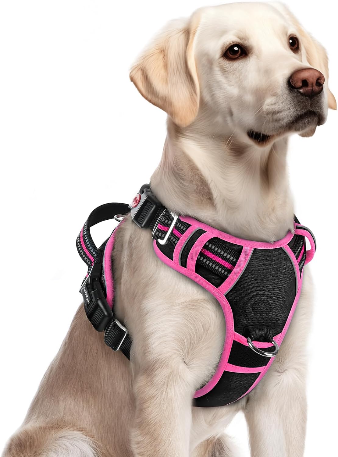 rabbitgoo Dog Harness for Large Dogs, 3 Buckles Easy On & Off No Pull Pet Vest, Soft Padded Walking Pet Harness with Control Handle, Adjustable and Reflective, Pink, L - Image 9