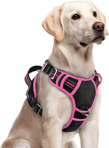 rabbitgoo Dog Harness for Large Dogs, 3 Buckles Easy On & Off No Pull Pet Vest, Soft Padded Walking Pet Harness with Control Handle, Adjustable and Reflective, Pink, L - Image 9