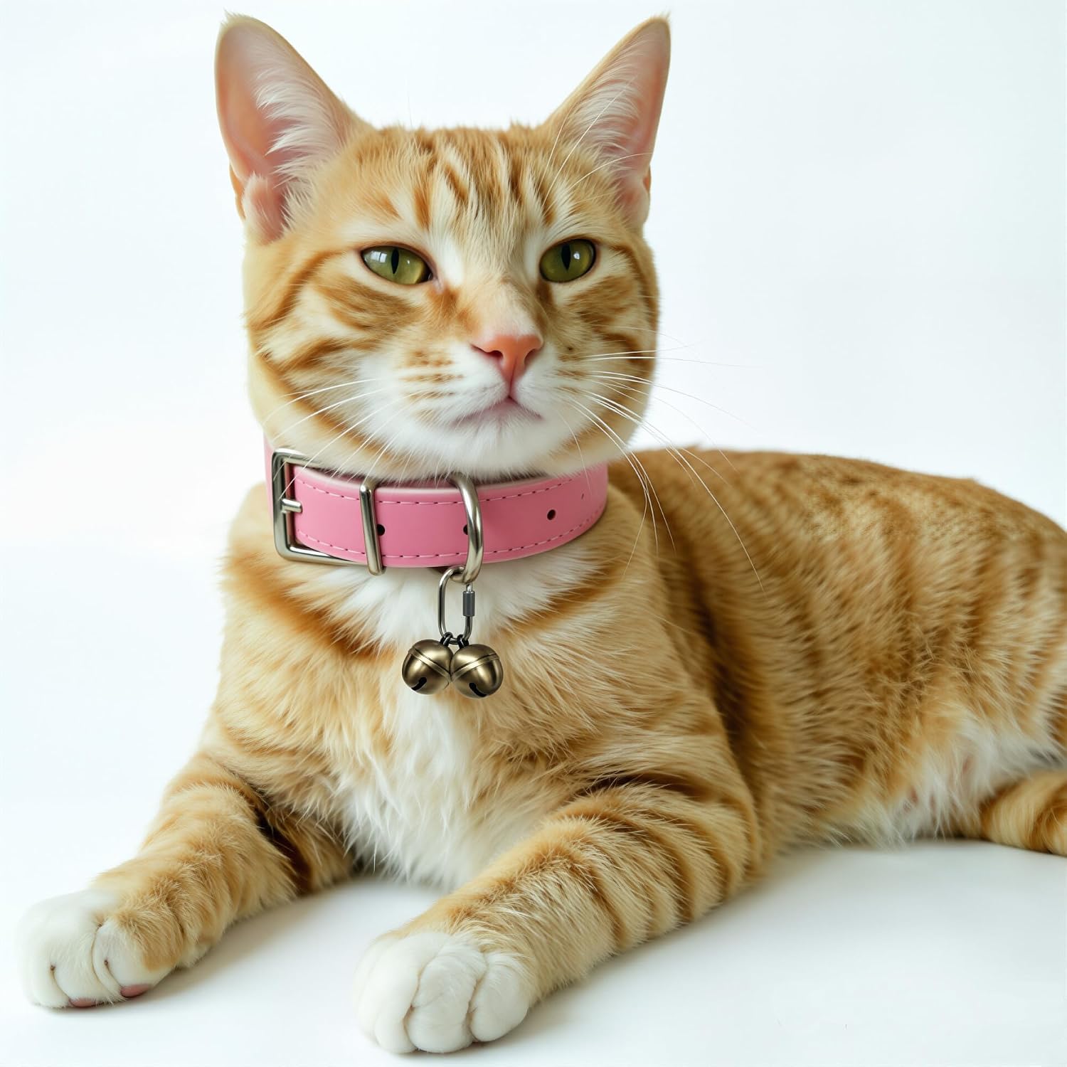 Close up look at PILHCY pet tracking bell components including spring ring clasp
