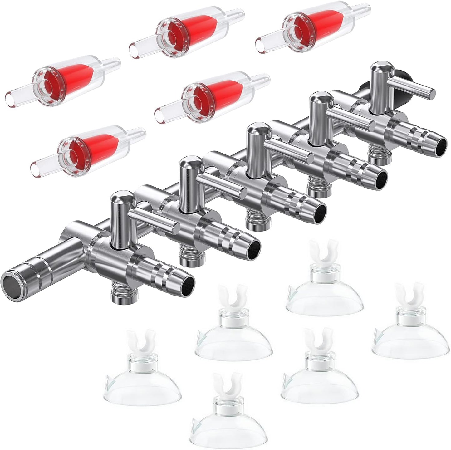 Pawfly 4-Way Aquarium Air Flow Control Lever Valve Manifold for Air Pumps Fish Tank Multi-port Distributor Splitter with 1 Non-return Check Valve and 6 Suction Cup Clips - Image 11