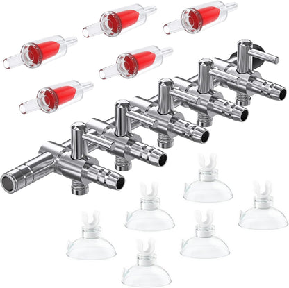 Pawfly 4-Way Aquarium Air Flow Control Lever Valve Manifold for Air Pumps Fish Tank Multi-port Distributor Splitter with 1 Non-return Check Valve and 6 Suction Cup Clips - Image 11