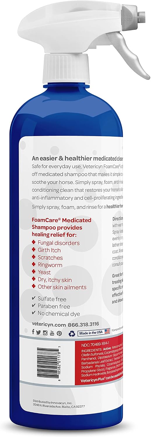 Authentic Vetericyn FoamCare thirty two fluid ounce bottle showing spray nozzle applicator.