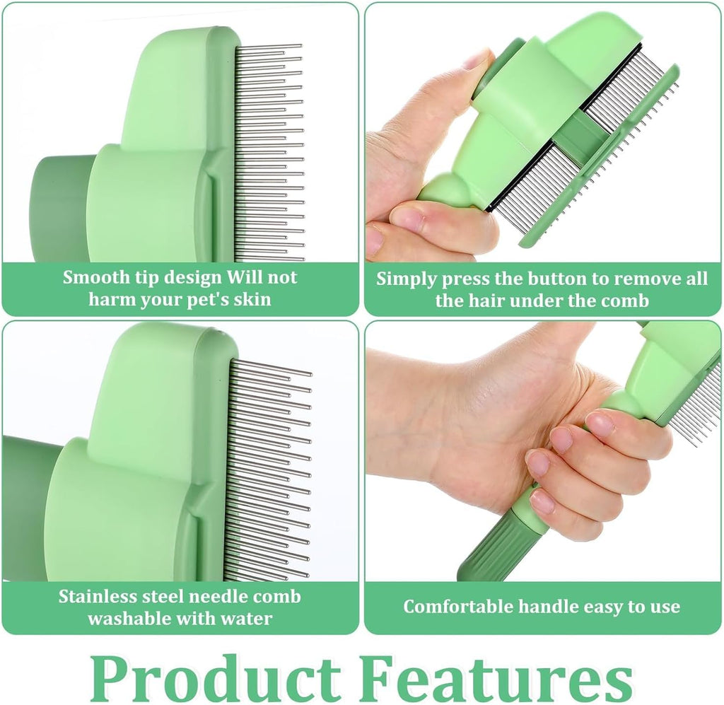 Lonnalee ergonomic green pet comb designed for flea removal and deshedding small animals.