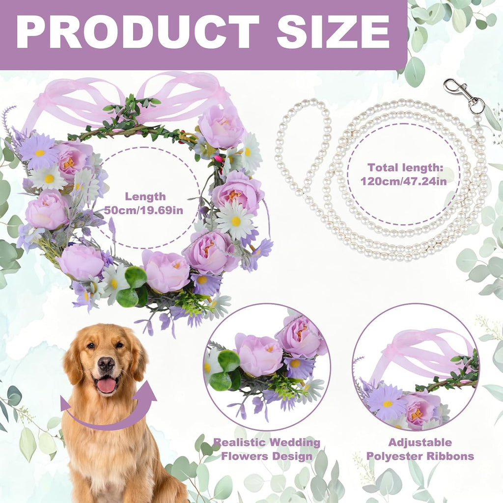 Slcinwzdt pearl beaded dog leash close up showing the secure stainless steel wire core and elegant faux pearls.