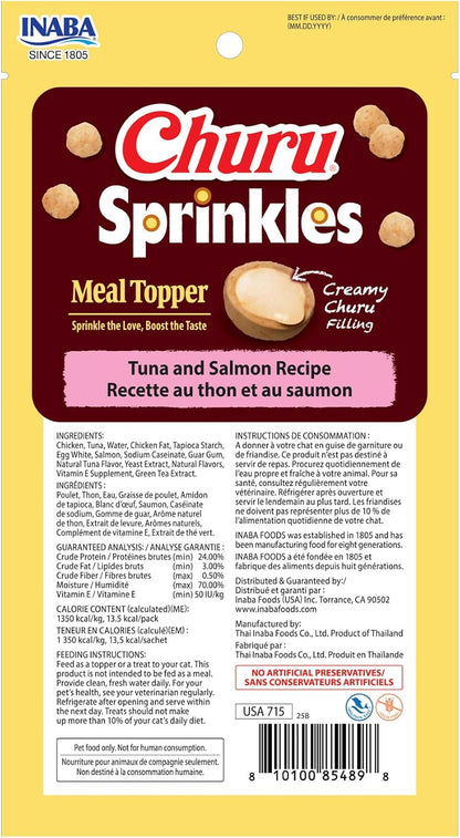Nutritional information on the back of Inaba Churu Sprinkles package