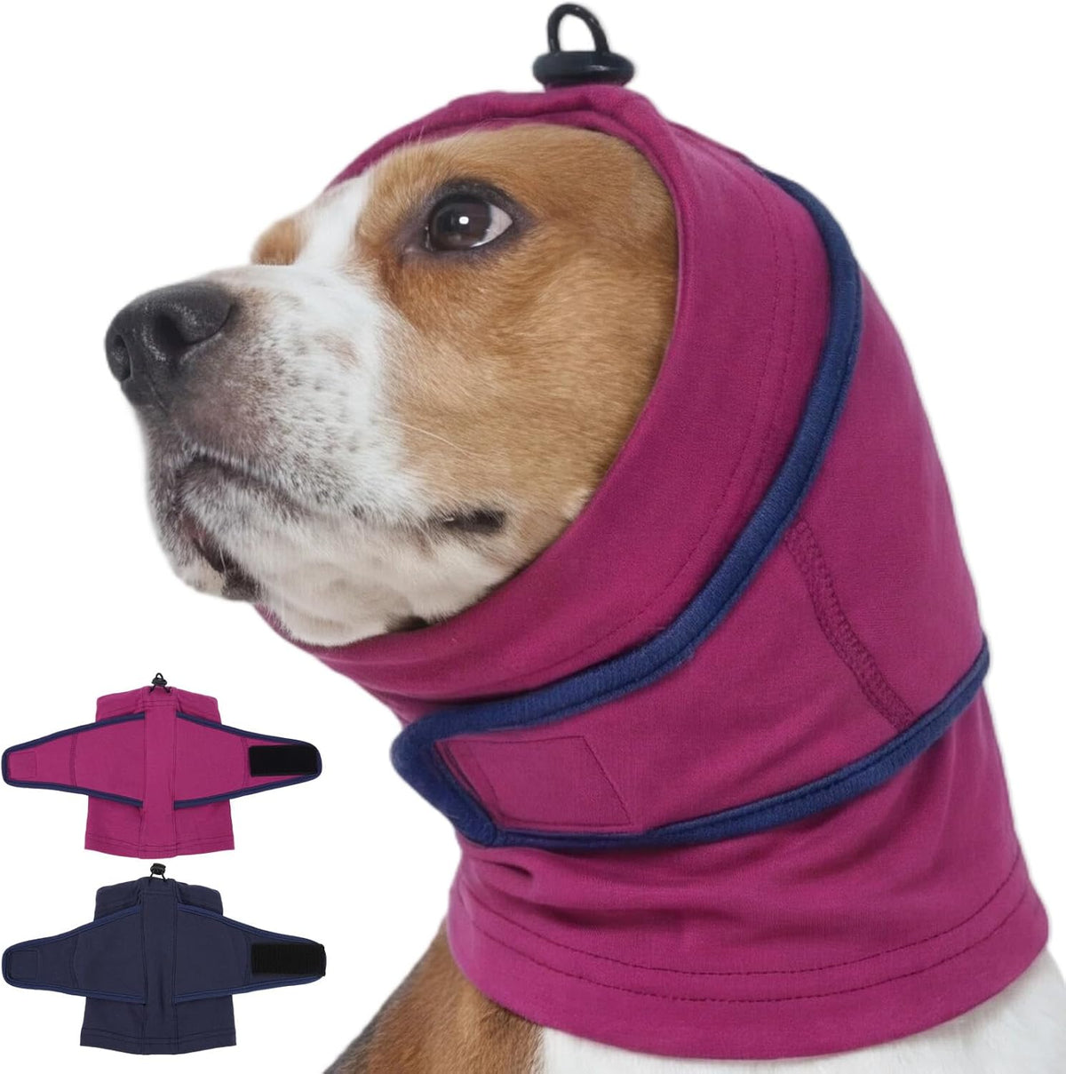 Nanaki dog calming hoodie in purple front view on an extra large dog for anxiety relief.