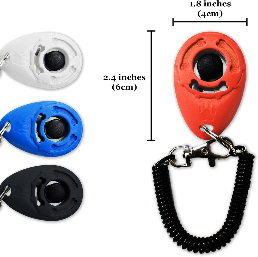 Close up view of the durable plastic sound training clicker for pets.
