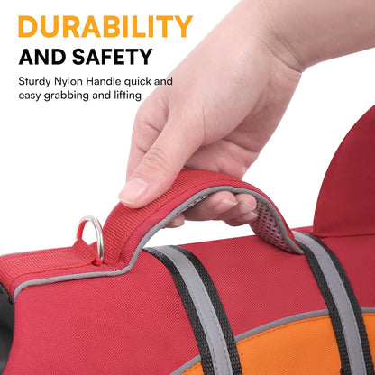 Small dog life jacket with durable nylon rescue grab handle