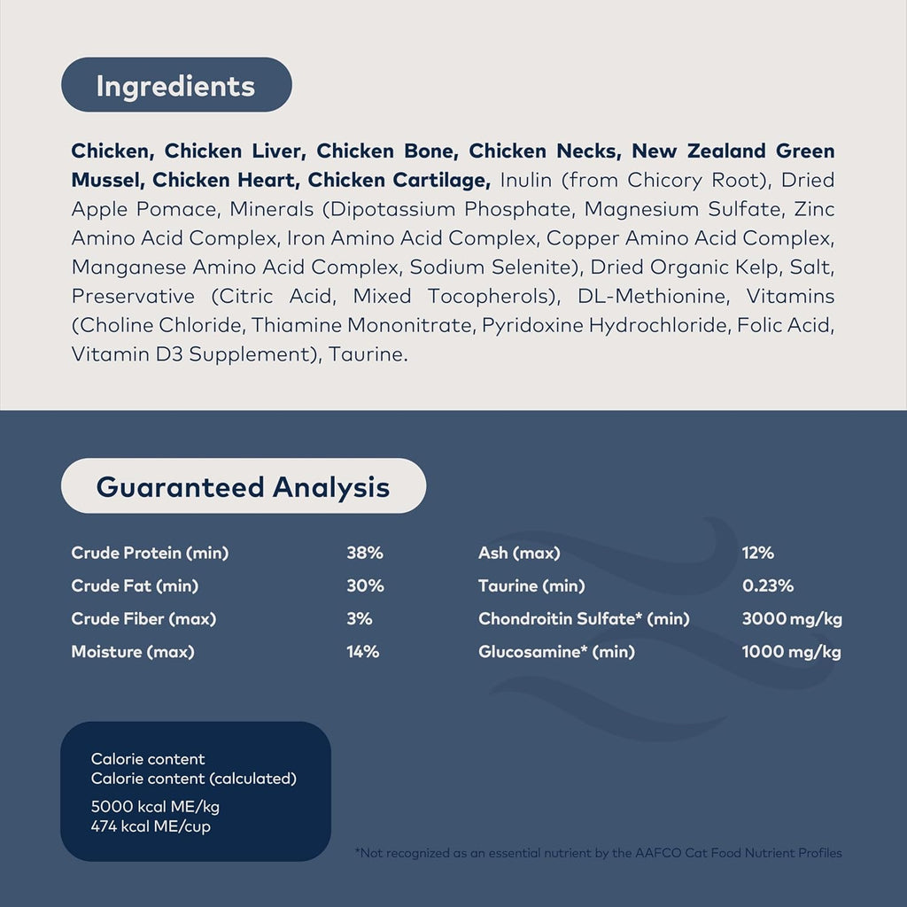 Back of Ziwi Peak chicken cat food bag with ingredient list