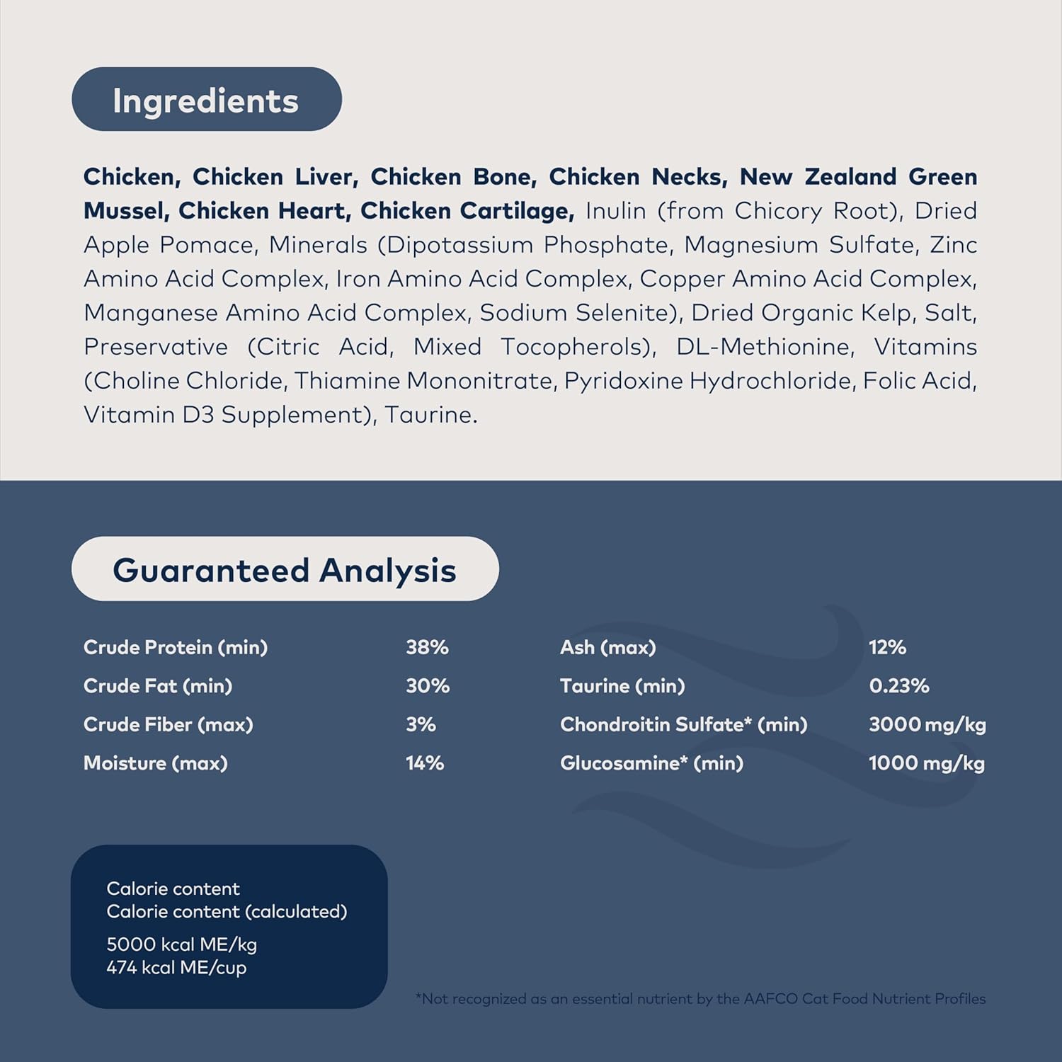 Back of Ziwi Peak chicken cat food bag with ingredient list