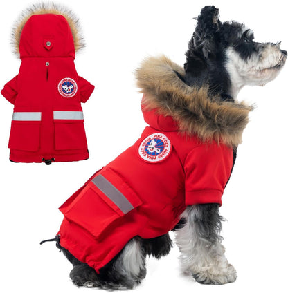 Adjustable winter coat for puppies featuring the elastic bottom drawstring