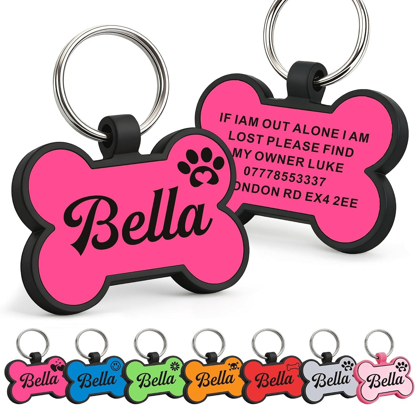 EDSG Personalized Silicone Dog ID Tag front view pink bone shape