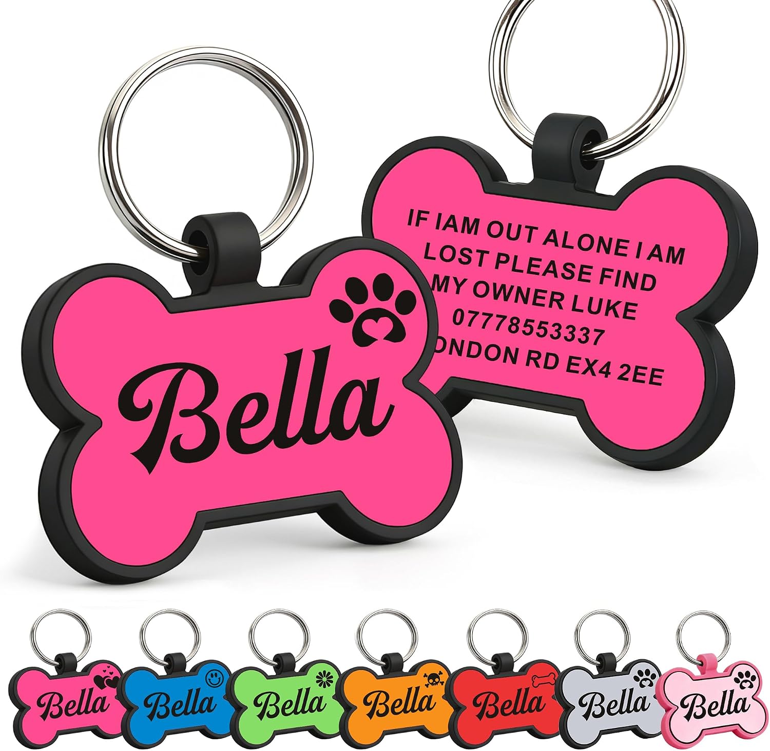 EDSG Personalized Silicone Dog ID Tag front view pink bone shape