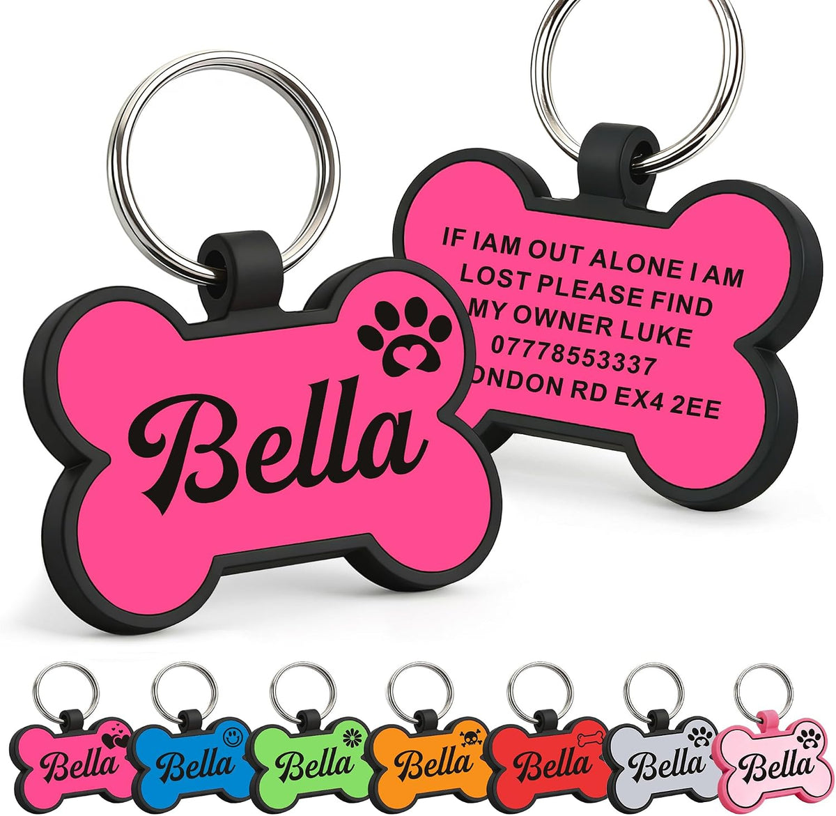 EDSG Personalized Silicone Dog ID Tag front view pink bone shape