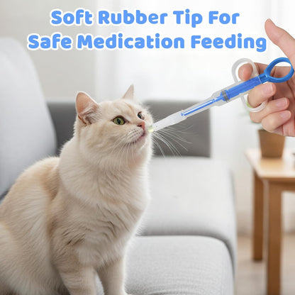 Yuunheg pet medication accessories including a blue tablet cutter and liquid dropper.