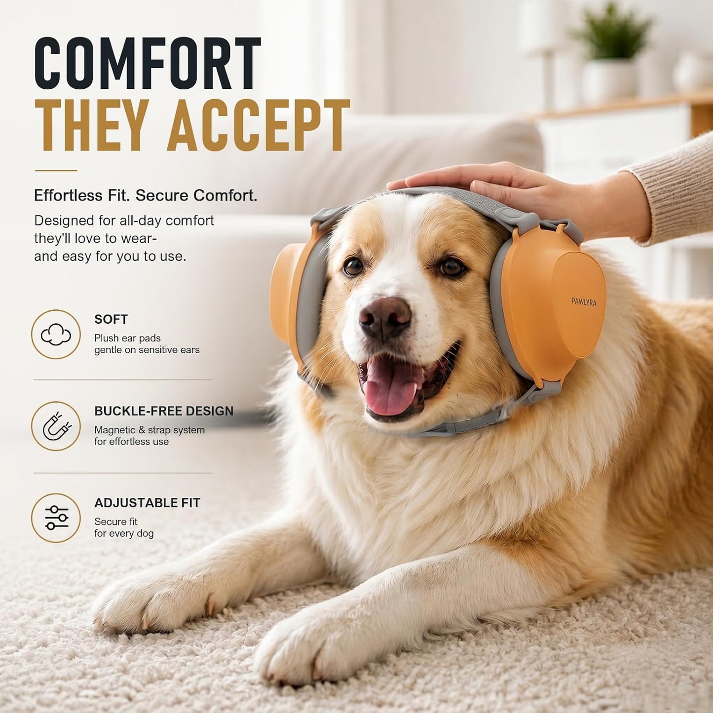 Close up of the high density acoustic foam inside the Pawlyra dog ear cups for anxiety relief.