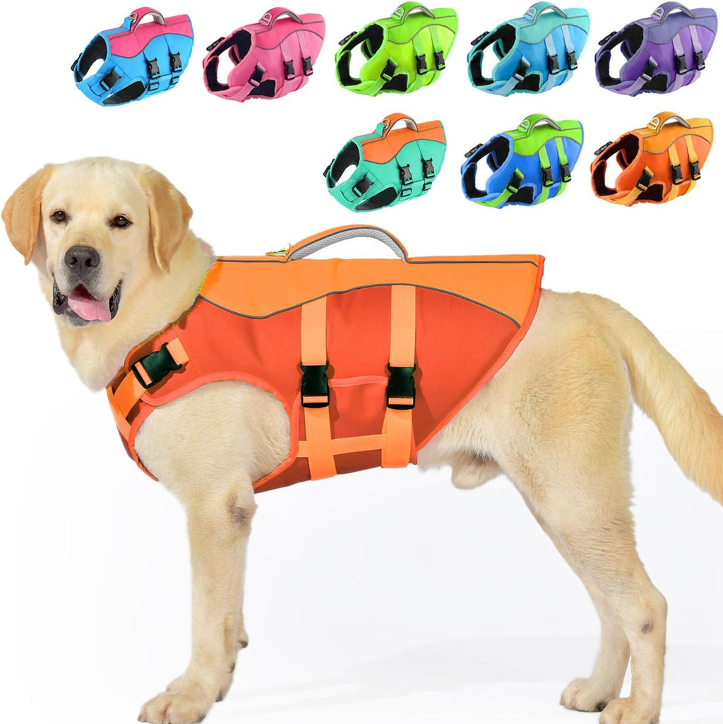 Imported PETDSH canine life vest highlighting the durable oxford fabric weave