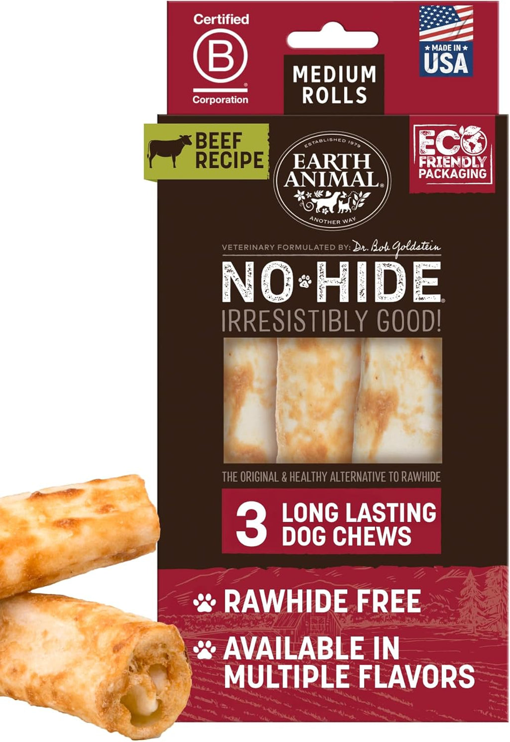 Earth Animal No Hide Chews - Long Lasting Rawhide Free Medium Dog Chews Rolls, Beef - 6 Count - Image 15