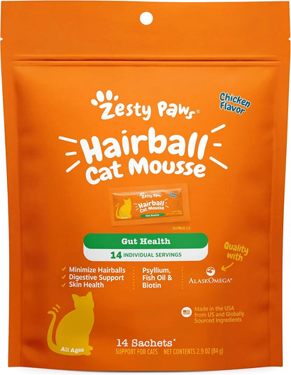 Premium imported USA cat vitamin mousse pouch for healthy skin and coat defense.