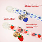 Adjustable cotton kitten collars with quick-release safety buckles displayed flat.
